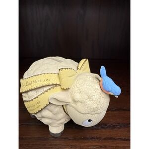 Crackle Glaze Sheep Coin Bank Blue Bird Yellow Ribbon Numbers 6 24 1 CB